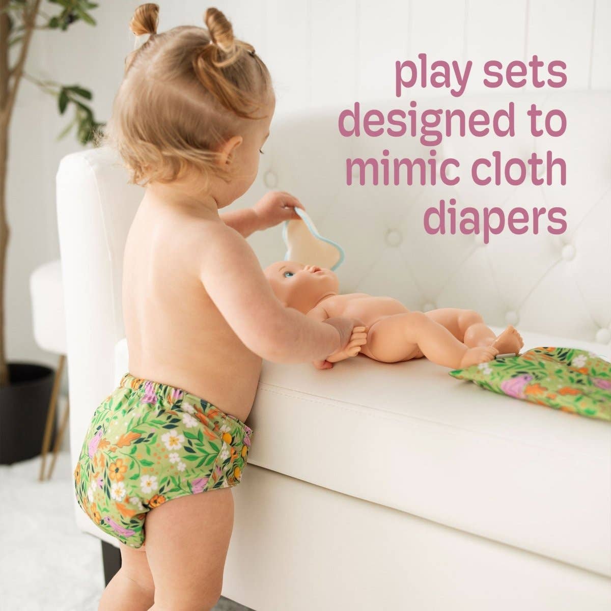 Reusable Doll Toy Diaper Set with 5 Mini Reusable Baby Wipes: Fruity Apples