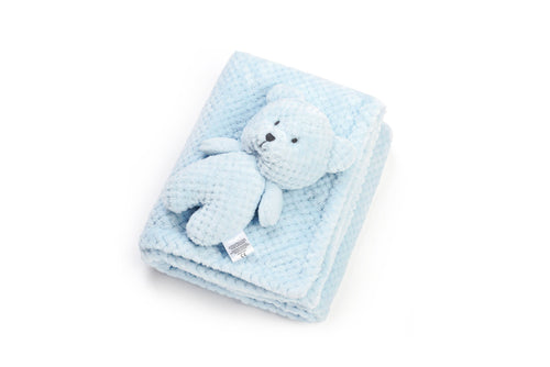 Baby Blanket with Bear Toy: Blue