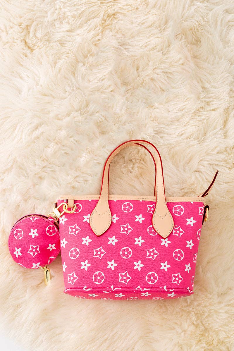 Monogram Inspired Diaper/Tote Bag - Fuchsia