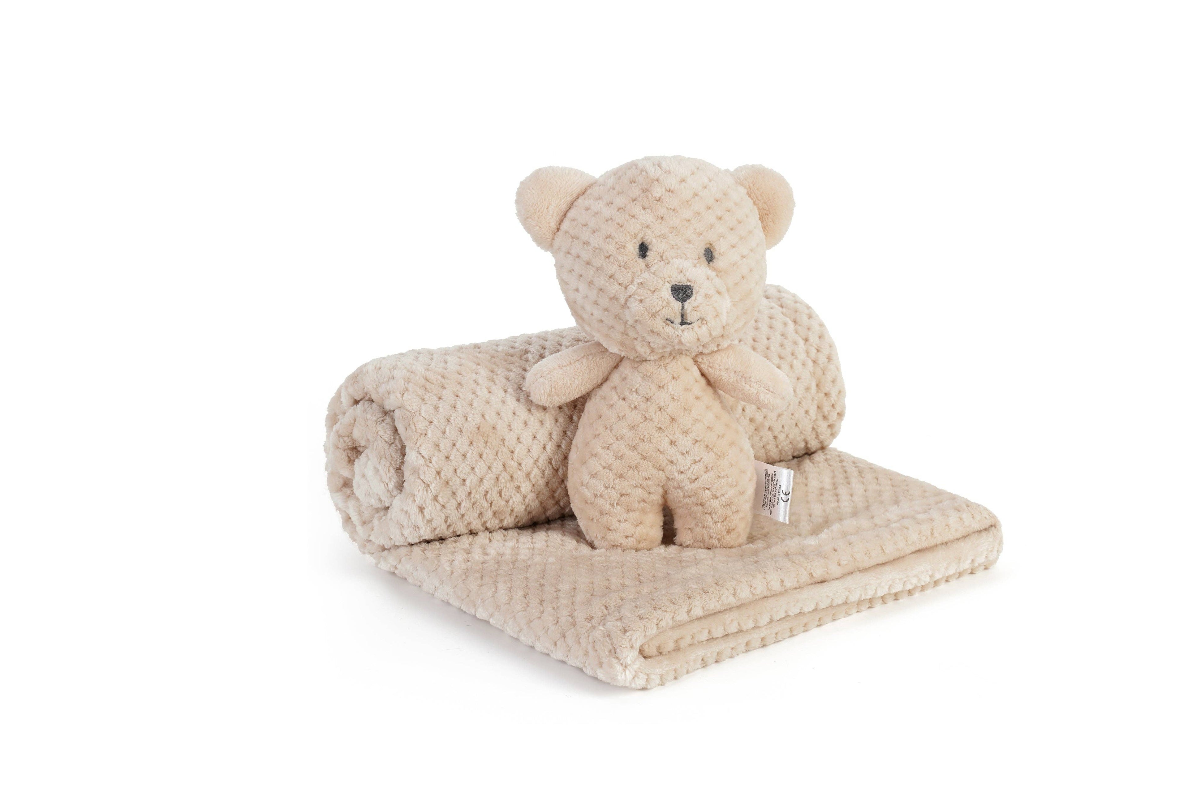 Baby Blanket with Bear Toy: Beige