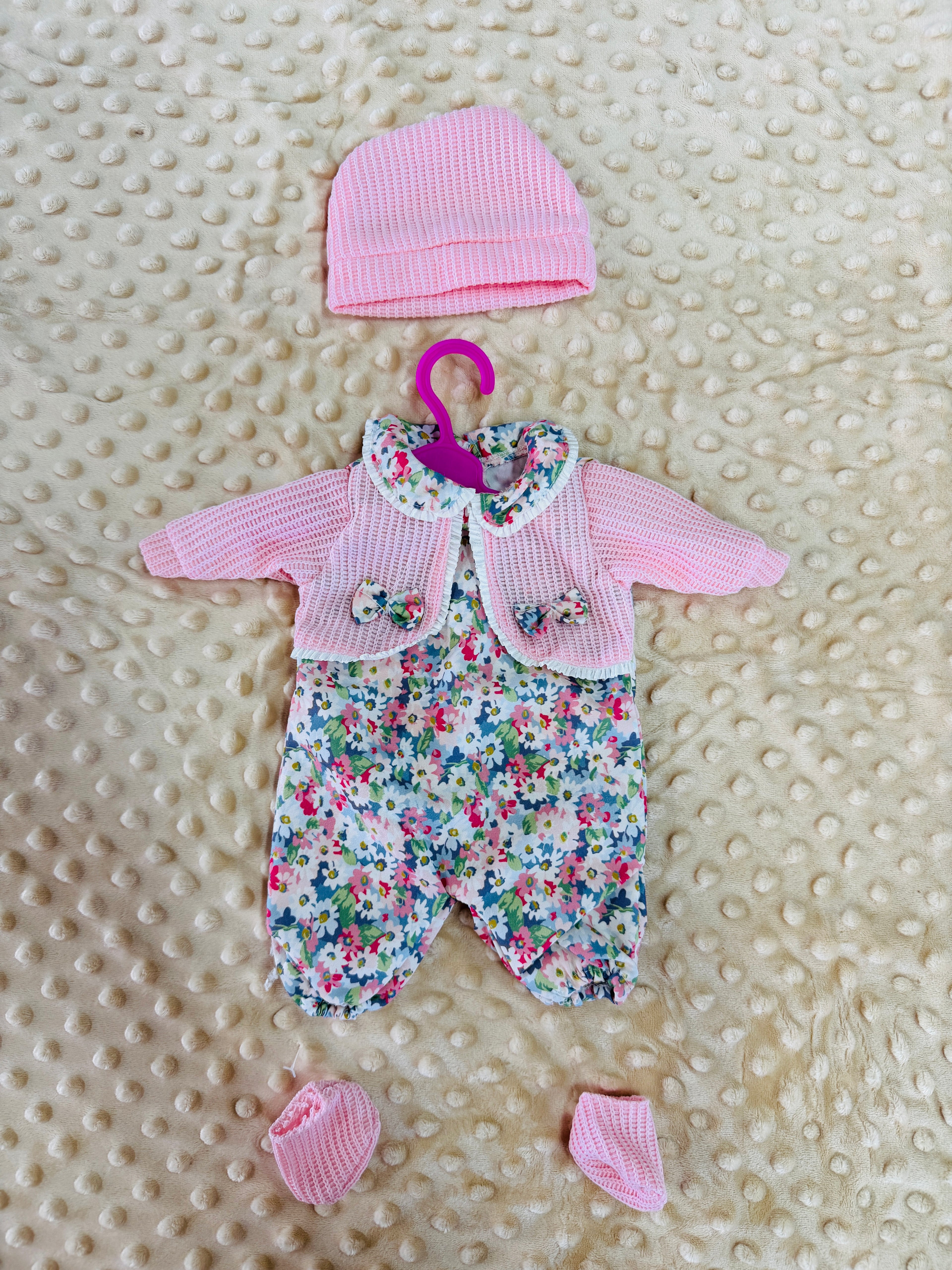 Floral and Pink jumper set with hat and booties