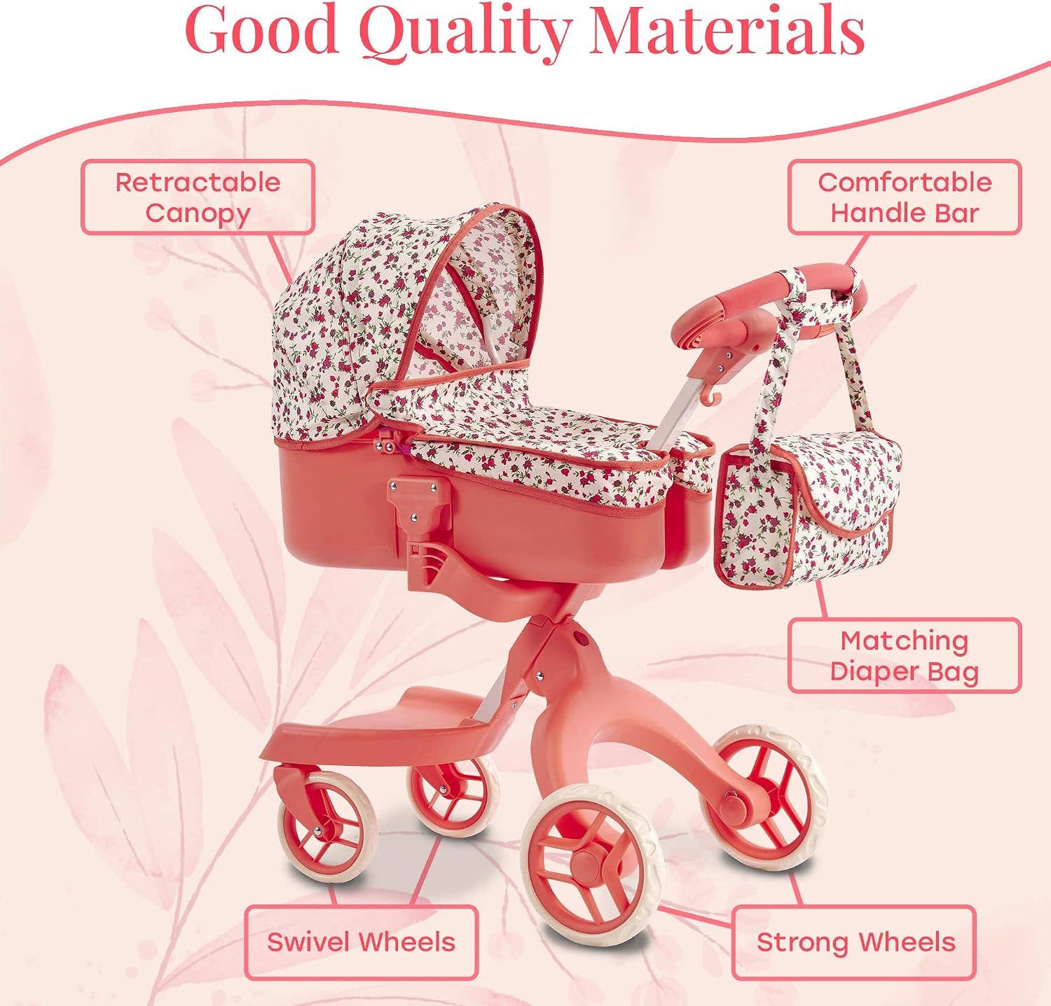 Deluxe Baby Doll Stroller with Matching Diaper Bag