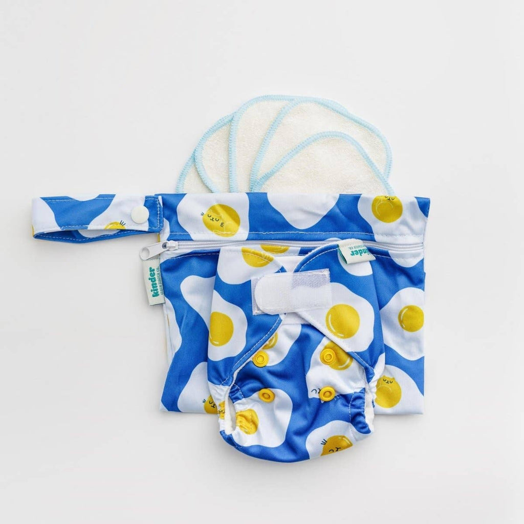 Reusable Doll Toy Diaper Set with 5 Mini Reusable Baby Wipes: Cat Eggs