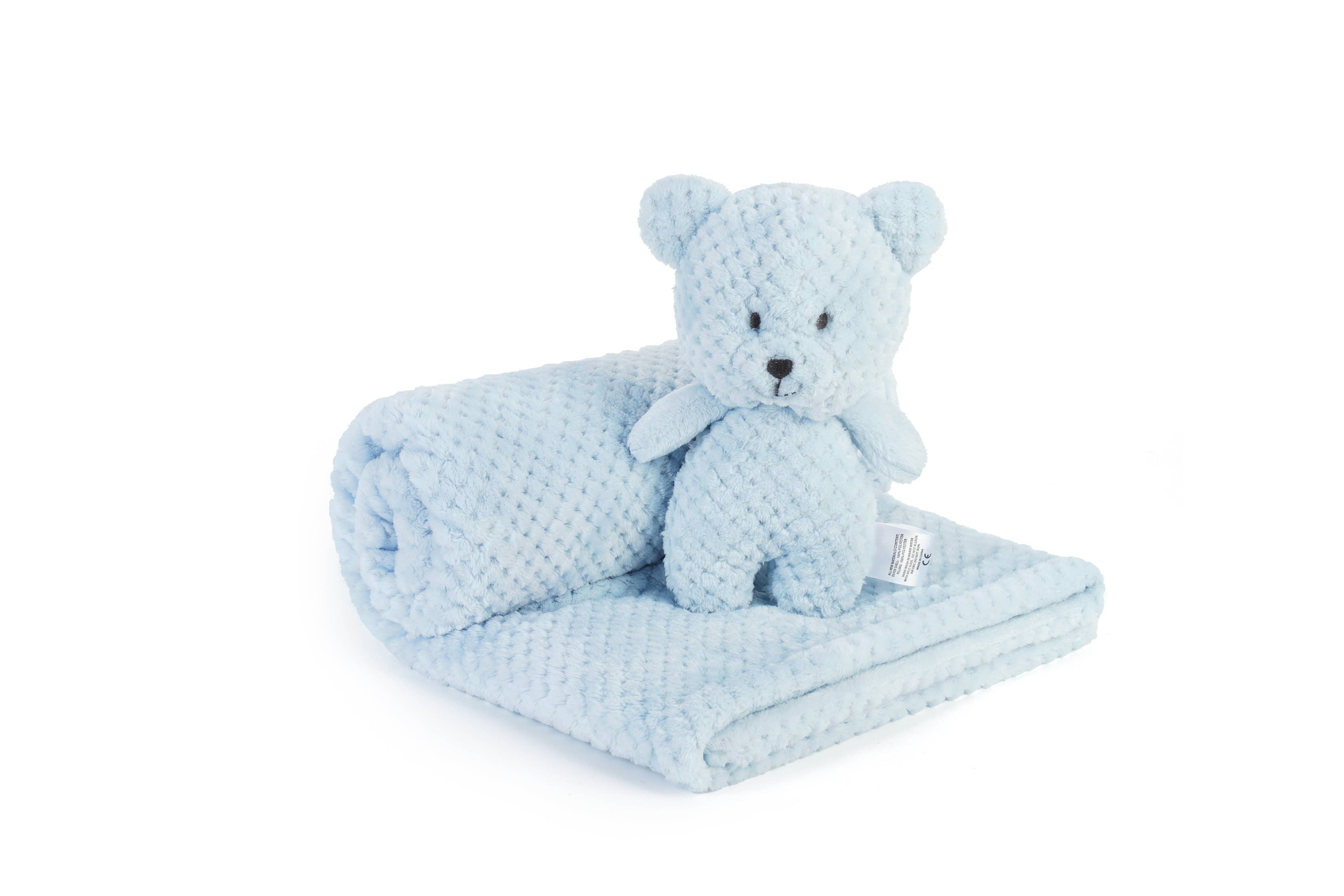 Baby Blanket with Bear Toy: Blue