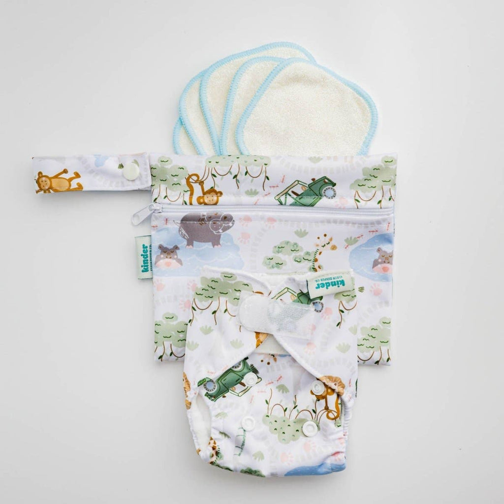 Reusable Doll Toy Diaper Set with 5 Mini Reusable Baby Wipes: Safari Adventure by Nice to Michiyo