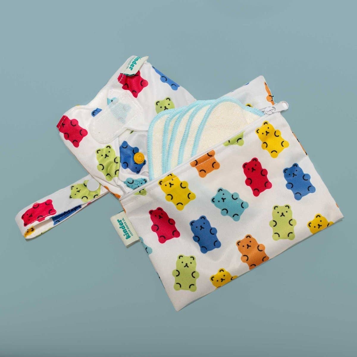 Reusable Doll Toy Diaper Set with 5 Mini Reusable Baby Wipes: Gummy Bear