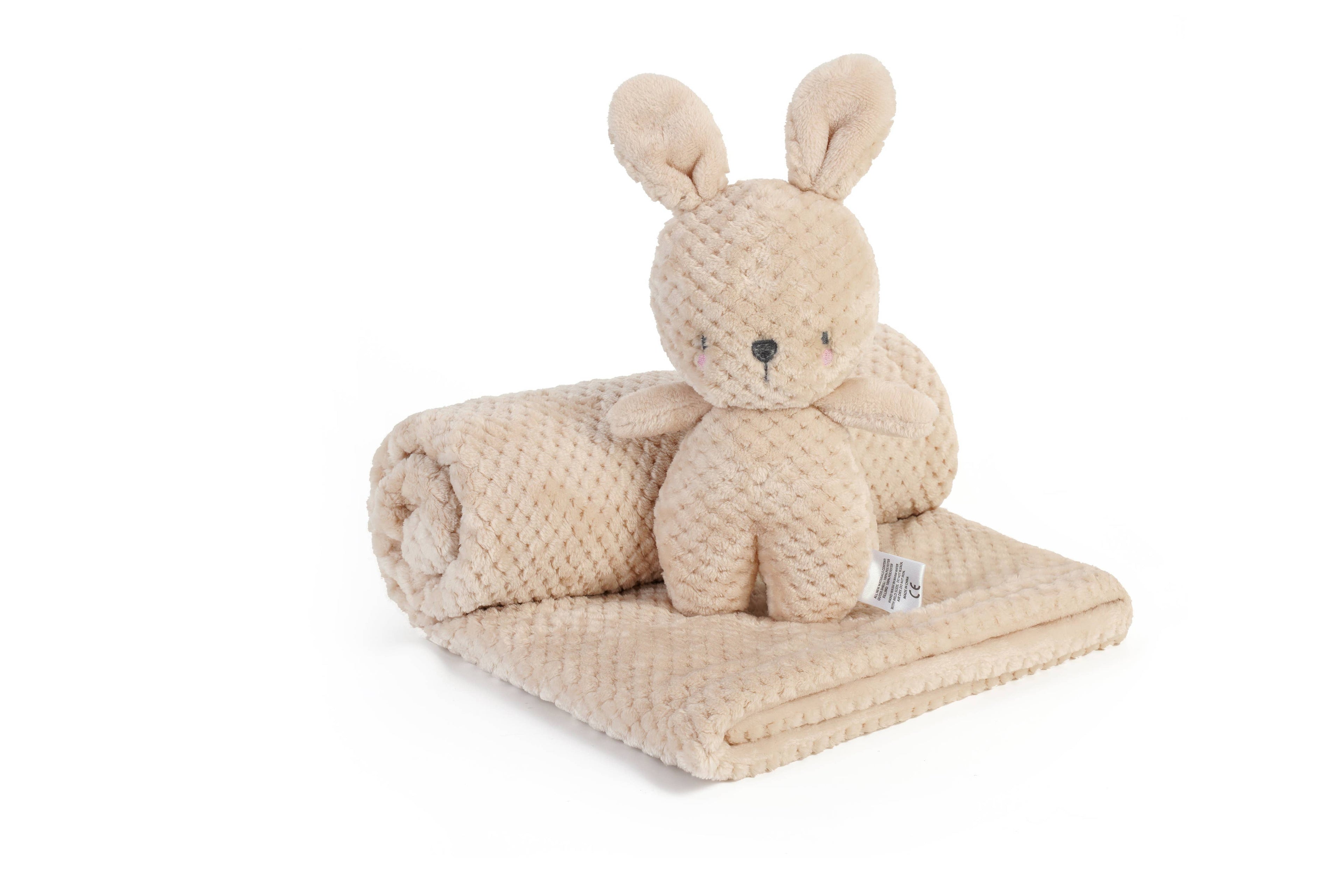 Baby Blanket with Bunny Toy: Beige
