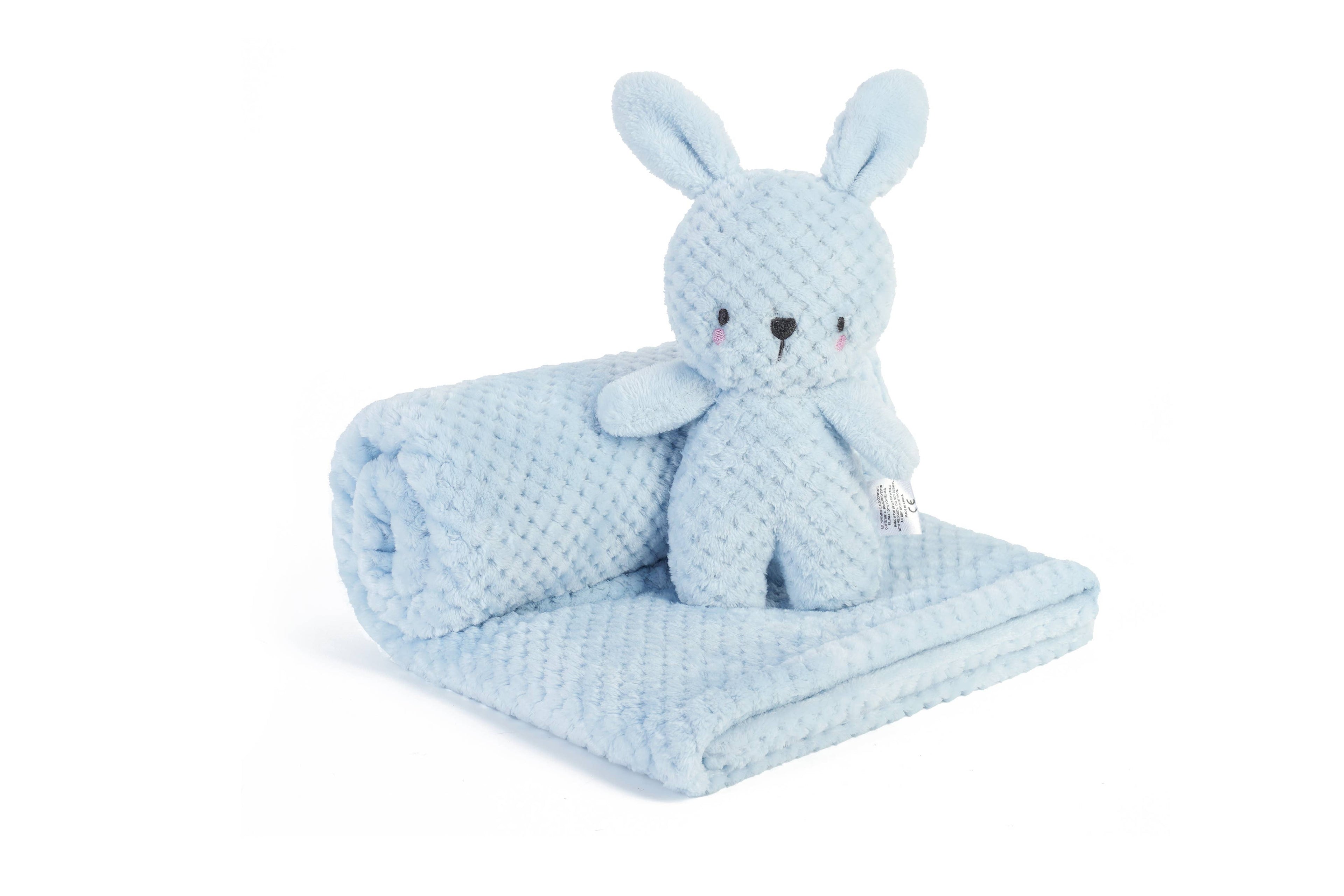 Baby Blanket with Bunny Toy: Blue